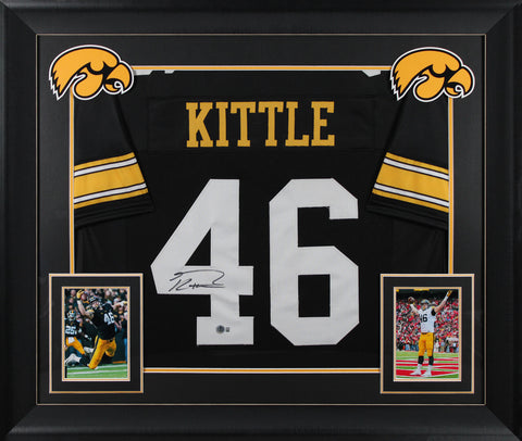 Iowa George Kittle Authentic Signed Black Pro Style Framed Jersey BAS Witnessed