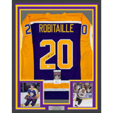 Framed Autographed/Signed Luc Robitaille HOF 09 35x39 LA Purple Jersey JSA COA