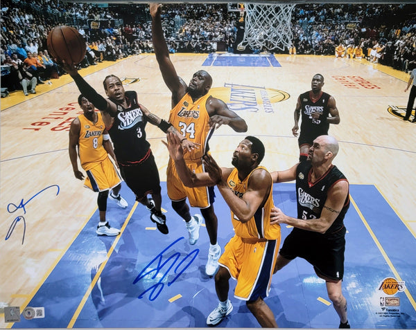 Shaquille O'Neal & Allen Iverson Autographed Lakers 76ers 16x20 Photo Beckett 2