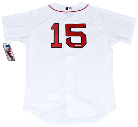 DUSTIN PEDROIA AUTOGRAPHED BOSTON RED SOX #15 WHITE MAJESTIC JERSEY STEINER