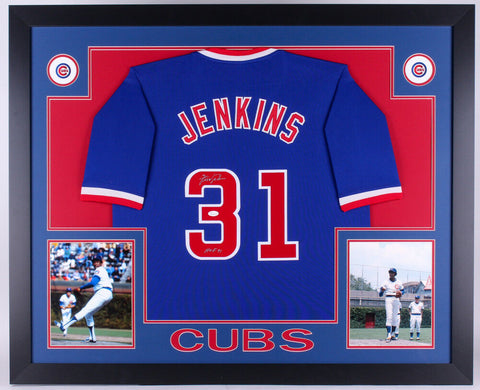 Ferguson Jenkins Signed Cubs 35x43 Custom Framed Jersey Inscribed "HOF 91" (JSA)