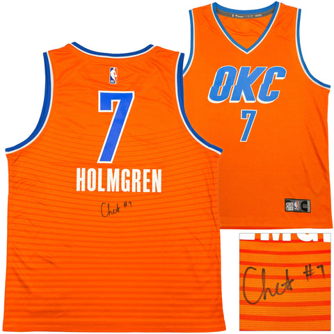 THUNDER CHET HOLMGREN AUTOGRAPHED RED FANATICS JERSEY SIZE L BECKETT 234062