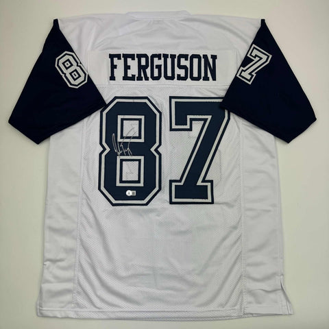 Autographed/Signed Jake Ferguson Dallas White Color Rush Football Jersey BAS COA