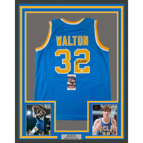 Framed Autographed/Signed Bill Walton 33x42 UCLA Blue College Jersey JSA COA