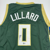 Autographed/Signed Damian Lillard Milwaukee Green Basketball Jersey BAS COA #2