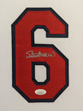 FRAMED IN SUEDE ST LOUIS CARDINALS STAN MUSIAL AUTOGRAPHED JERSEY JSA COA