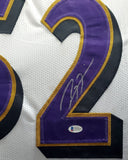 RAVENS RAY LEWIS AUTOGRAPHED SIGNED WHITE CUSTOM FRAMED JERSEY BECKETT 185767