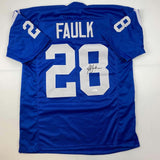 Autographed/Signed Marshall Faulk Indianapolis Blue Football Jersey JSA COA