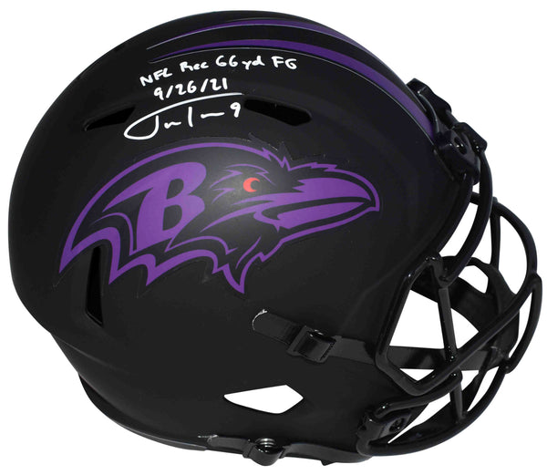 JUSTIN TUCKER SIGNED BALTIMORE RAVENS FULL SIZE ECLIPSE HELMET + RECORD 66 YD FG