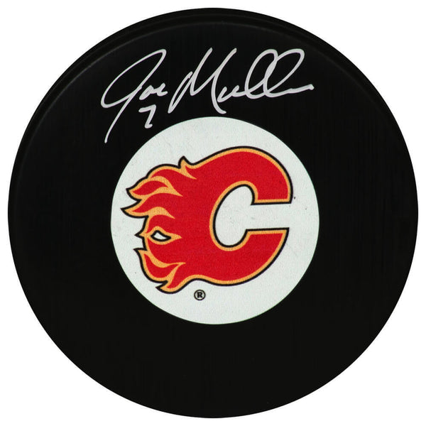 Joe Mullen Signed Calgary Flames Medium Size Logo Hockey Puck - (SCHWARTZ COA)