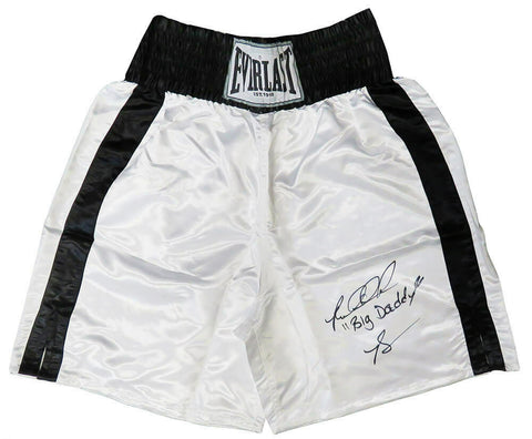 Riddick Bowe Signed Everlast White Boxing Trunks w/Big Daddy - SCHWARTZ COA