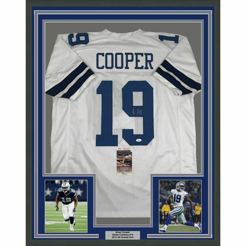 FRAMED Autographed/Signed AMARI COOPER 33x42 Dallas White Jersey JSA COA Auto