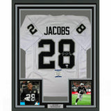 FRAMED Autographed/Signed JOSH JACOBS 33x42 Las Vegas White Jersey Beckett COA