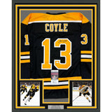 Framed Autographed/Signed Charlie Coyle 35x39 Boston Black Hockey Jersey JSA COA