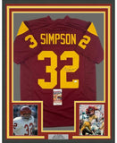 FRAMED Autographed/Signed OJ O.J. SIMPSON 33x42 USC Red College Jersey JSA COA