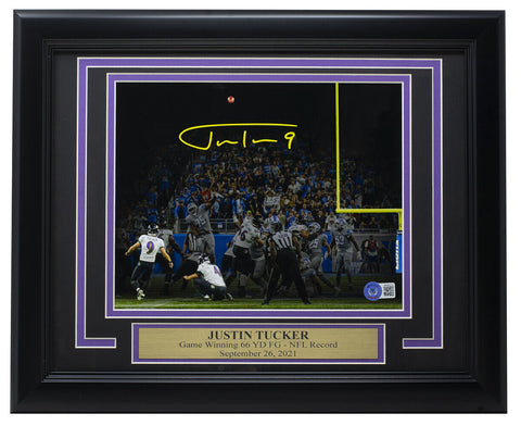 Justin Tucker Signed In Yellow Framed Baltimore Ravens 8x10 Spotlight Photo BAS