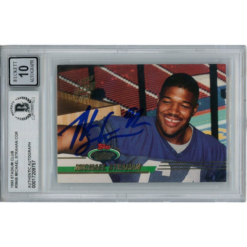 Michael Strahan Autographed 93 Stadium Club Grade 10 Trading Card Beckett 46076