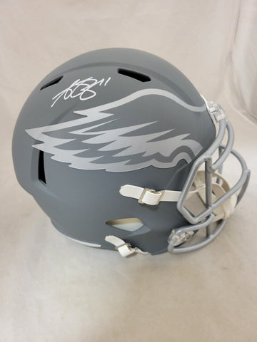 AJ BROWN SIGNED PHILADELPHIA EAGLES F/S SLATE SPEED REPLICA HELMET BECKETT QR