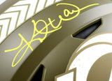 Kurt Warner Signed Rams F/S Salute to Service Speed Flex Helmet- Beckett W Holo