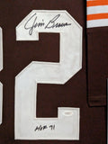 SUEDE FRAMED CLEVELAND BROWNS JIM BROWN AUTOGRAPHED INSCRIBED STAT JERSEY JSA