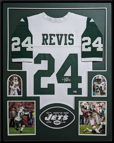 FRAMED NEW YORK JETS DARRELLE REVIS AUTOGRAPHED SIGNED JERSEY BECKETT HOLO