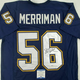 Autographed/Signed SHAWNE MERRIMAN San Diego Dark Blue Football Jersey BAS COA