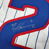 Framed Autographed/Signed Nico Hoerner 35x39 Pinstripe Jersey Beckett BAS COA