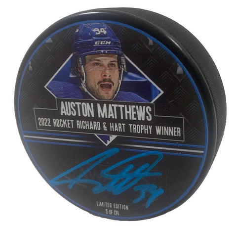 AUSTON MATTHEWS Autographed 2022 Hart and Rocket Richard Puck FANATICS LE 134