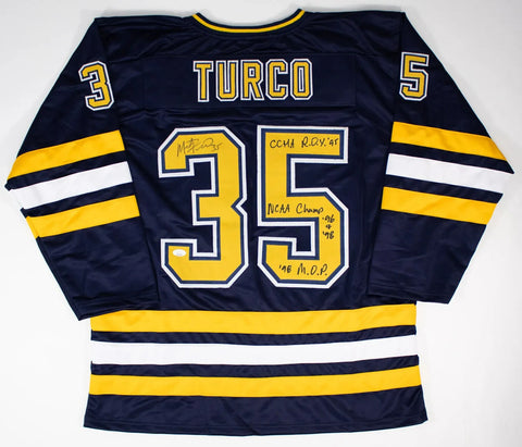 Marty Turco Michigan Wolverines Signed Jersey 3xInscribed (JSA COA) Stars Goalie