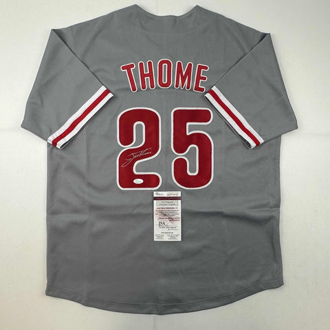 Autographed/Signed Jim Thome Philadelphia Grey Baseball Jersey JSA COA