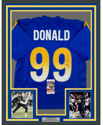 Framed Autographed/Signed Aaron Donald 35x39 LA Royal Blue Jersey JSA COA