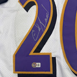 Framed Autographed/Signed Ed Reed 35x39 Baltimore White Jersey Beckett BAS COA