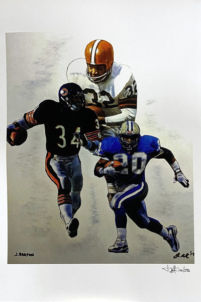 Jim Brown Barry Sanders Walter Payton 12x18 Lithograph Signed By Joshua Barton