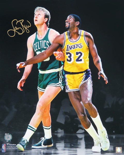 Larry Bird Signed Celtics Action With Magic Johnson Spotlight 16x20 Photo - SS