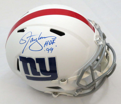 Lawrence Taylor Signed New York Giants Flat White Replica Helmet HOF 99 Beckett