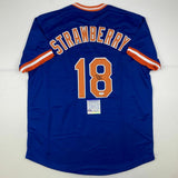 Autographed/Signed DARRYL STRAWBERRY New York Blue Baseball Jersey PSA/DNA COA