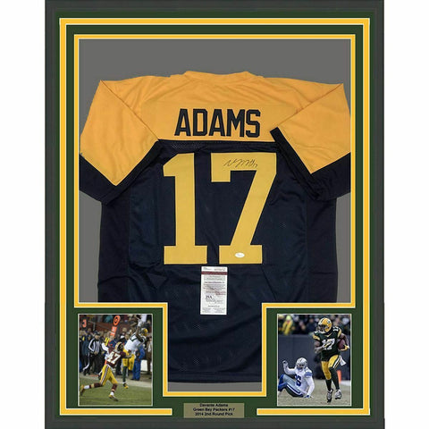 FRAMED Autographed/Signed DAVANTE ADAMS 33x42 Green Bay Retro Jersey JSA COA