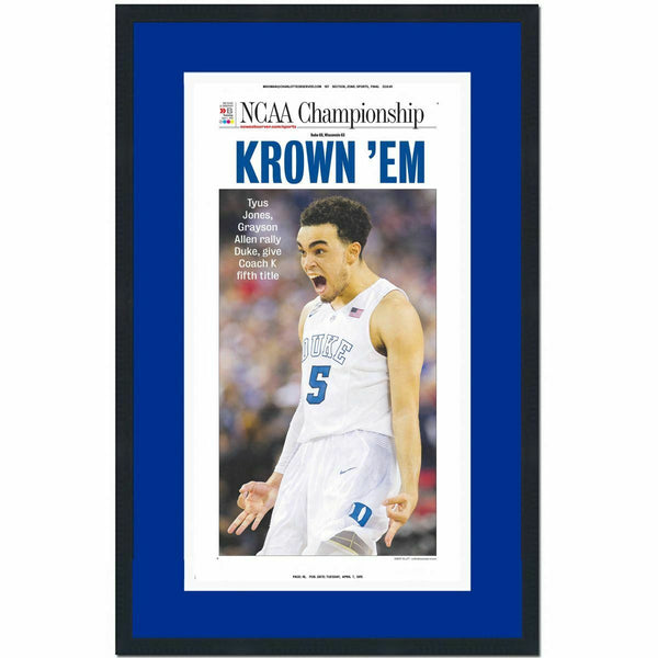 Framed News & Observer Krown Em Duke 2015 NCAA Champions Newspaper 17x27 Photo