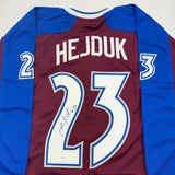 Autographed/Signed Milan Hejduk Colorado Maroon Hockey Jersey JSA COA