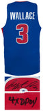 Ben Wallace (PISTONS) Signed Blue Custom Basketball Jersey w/4x DPOY - (SS COA)