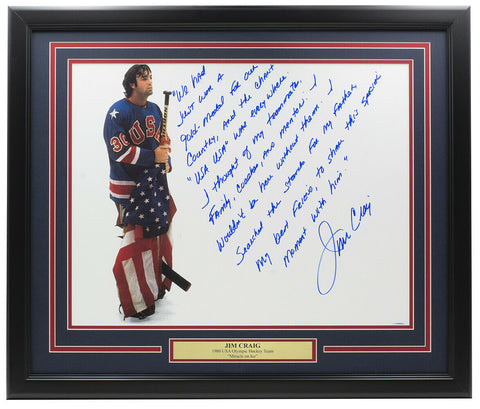 Jim Craig Signed Framed 16x20 Team USA Story Photo Steiner