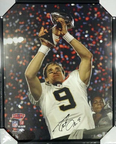 DREW BREES AUTOGRAPHED SIGNED FRAMED 24X30 CANVAS PHOTO SAINTS #/9 PSA/DNA 98096