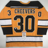 Autographed/Signed GERRY CHEEVERS HOF 85 Boston Yellow Hockey Jersey JSA COA