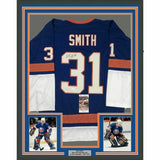 FRAMED Autographed/Signed BILLY SMITH 33x42 New York Blue Jersey JSA COA Auto