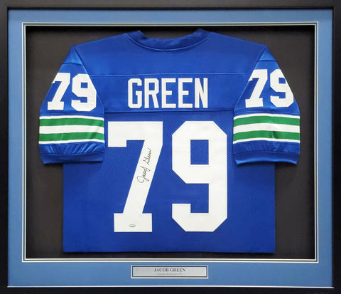 SEATTLE SEAHAWKS JACOB GREEN AUTOGRAPHED FRAMED BLUE JERSEY MCS HOLO 200921