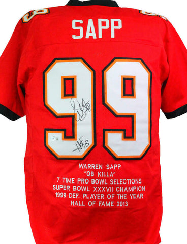 Warren Sapp Autographed Red Pro Style STAT Jersey w/ HOF- Beckett W *Black