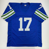 Autographed/Signed David Krieg Seattle Blue Football Jersey JSA COA