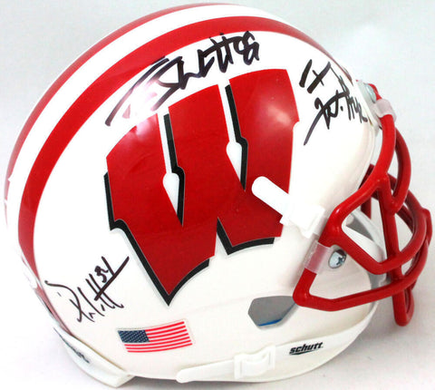 Derek/ TJ/ JJ Watt Signed Wisconsin Badgers White Schutt Mini Helmet- JSA W *Blk