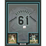 FRAMED Autographed/Signed LIVAN HERNANDEZ 97 WS MVP 33x42 Grey Jersey PSA COA