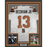 FRAMED Autographed/Signed ODELL BECKHAM JR 33x42 Cleveland White Jersey JSA COA